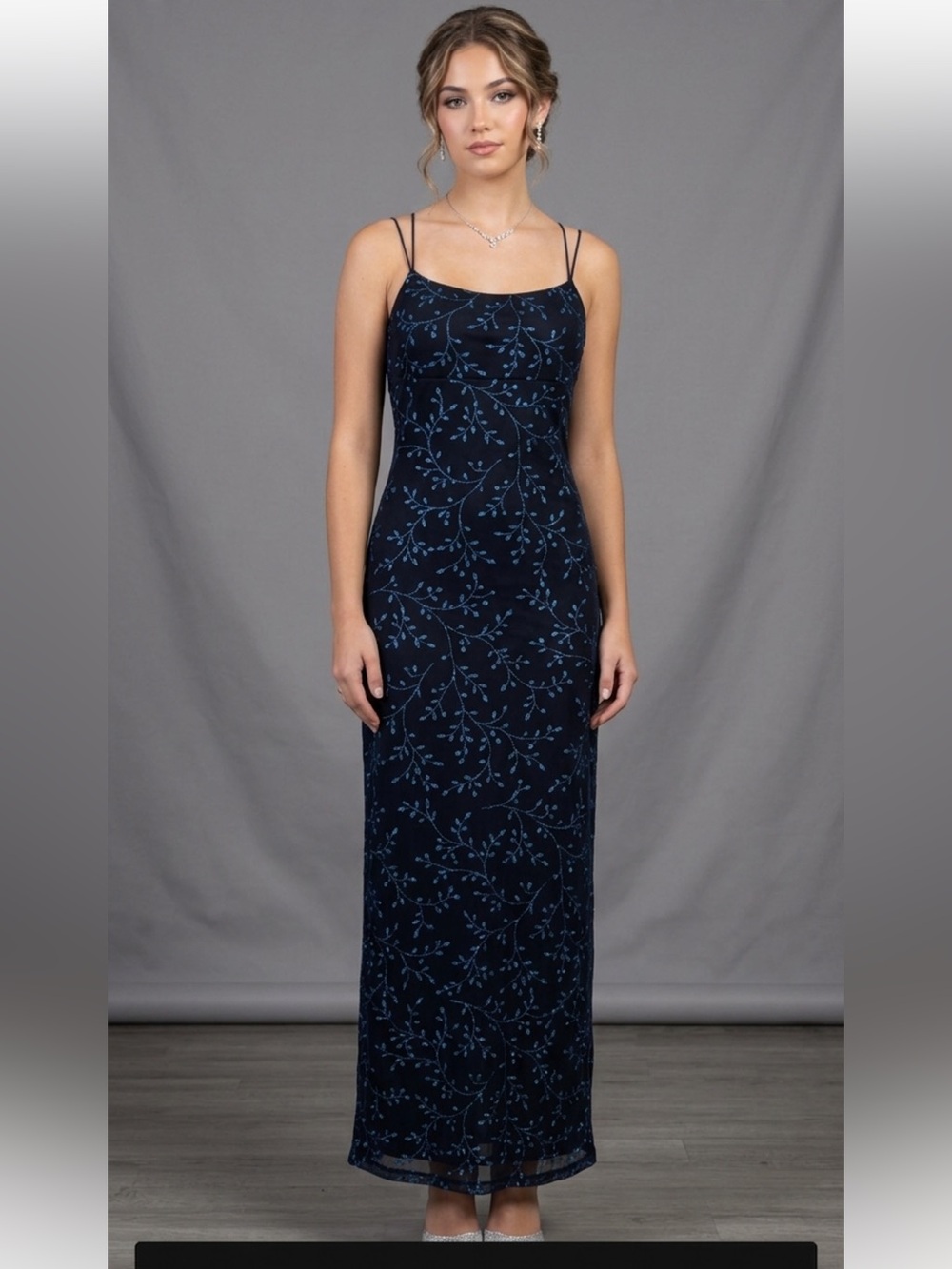 Vintage Byer Too! Floral Vines Glitter Slipdress Size M Empire Maxi Dress Y2K - Picture 15 of 15